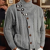 preiswerte Herren Strickjacke-Herren Strickjacke Kurzer Pullover Strickpullover Gerippt Stricken Normale Oberteile Tasche Knöpfe Einfach Rollkragen Mode Klassisch Urlaub Alltagskleidung Bekleidung Herbst Winter Schwarz Braun M L