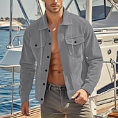 baratos Casacos &amp; Sobretudos para Homem-Homens jaqueta leve Jaqueta de Veludo Jaqueta Carga Jaqueta casual Férias Diário Respirável Bolsos Primavera Outono Tecido Moda Clássico Colarinho Chinês Padrão Adamascado Preto Verde Escuro Marron