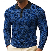 billige Men&#039;s Vintage Polo-Herre Grafisk Vaffel poloskjorter Langermet Poloskjorter Skjorter med krage Årgang Fritid Dagligdagstøy Knapper Vår Høst Vinter Svart Rød Blå