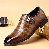 abordables Officiel-Mocassins à boucle pour homme en cuir marron embossé crocodile – chaussures habillées classiques à boucle pour le bureau, les banquets et les soirées