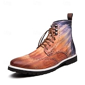cheap Combat Boots-Men&#039;s Burgundy Faux Leather Combat Boots with Brogue Detailing – Durable Lace-Up Style for Casual Wear, Outdoor Walking, and Fashion Outfits