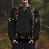 billige Vintage etniske hettegensere-Herre Genser Svart Navyblå Brun Crew-hals Keltisk knute Trykt mønster Avslappet Daglig Ferie Årgang Viking Høst Vinter Klær Gensere Gensere