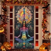 abordables Bannières de Garage et de Porte-Couverture de porte Bannières extérieures Sept chakras Méditation Yoga Esthétique Mystique Chambre Salon Porte d'Entrée Décorations murales, porte, arrière-plan