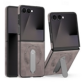 cheap Samsung Cases-Phone Case For Samsung Galaxy Z Flip 7 Z Flip 7 FE Z Flip 6 Z Flip 5 Z Flip 4 Back Cover Support Wireless Charging Kickstand Shockproof Retro TPU PU Leather