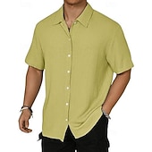 economico camicia da uomo con bottoni-Per uomo Camicia Camicia Estiva Camicia casual Camicia da Spiaggia Camicia con Bottoni Marrone Scuro Nero Bianco Verde chiaro Rosa Manica Corta Semplice Bavero Vacanza Camicia hawaiana Abbigliamento