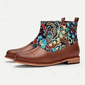 baratos sapatos Jacquard-Homens Botas Caminhada Pele PU Tecido Jacquard Confortável Antiderrapante Respirável Botas / Botins Com Cadarço Marron Outono Inverno