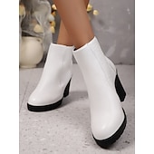 رخيصةأون جزمة الكاحل-حذاء بكعب سميك من الجلد الصناعي باللون العنابي للنساء - حذاء أنيق بكعب سميك من الجلد الصناعي مناسب للخريف والشتاء وملابس العمل