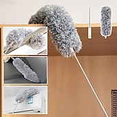 abordables Limpiando suministros-Plumero de microfibra curvo, retráctil y lavable, de 2,8 metros de largo, con mango extensible, flexible y electrostático, ideal para limpiar el hogar, ventiladores de techo de gran alcance,