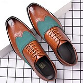 baratos Formal-Sapatos oxford masculinos bico fino bicolor marrom e verde – brogues estilosos de couro sintético para looks casuais elegantes