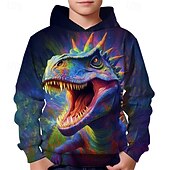 billige Guttens 3D Dyr-Gutt 3D Dinosaur Hattetrøje Langermet Vår Høst Mote Gatemote Barn 4-12 år Med hette utendørs Avslappet Daglig Normal