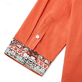 お買い得  休暇-男性用 ポップオーバー シャツ サマーシャツ ビーチウェア ヴィンテージシャツ エスニックシャツ 花 バケーション 祝日 イエロー ブルー オレンジ ブラウン 長袖 Ｖネック 夏 春 衣類