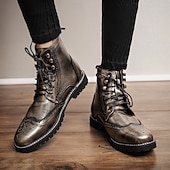 cheap Combat Boots-Men&#039;s Burgundy Faux Leather Combat Boots with Brogue Detailing – Durable Lace-Up Style for Casual Wear, Outdoor Walking, and Fashion Outfits