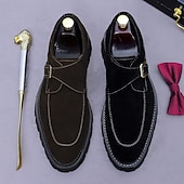 abordables Chaussures de Costume Classiques-Chaussures à boucle en cuir suédé marron pour homme - Chaussures classiques en cuir de vachette véritable de première couche pour le bureau et les occasions formelles
