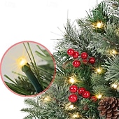 abordables Coronas, Guirnaldas &amp; Adornos-Urna de árbol de Navidad artificial preiluminada, decoración navideña para exteriores con plantas artificiales adornadas con adornos variados y luces LED blancas preinstaladas, decoración navideña con