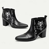 levne Boty pro muže-Pánské Boty Motorkářské boty Retro Halloween Chůze Kůže Italská celozrnná hovězí kůže Pohodlné Protiskluzové Teplý Kotníčkové Povaleč Černá Podzim Zima