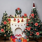 Недорогие Венки, Гирлянды и Декорации-20 искусственных рождественских цветов пуансеттии с двухслойной розовой окантовкой, 5,9 дюйма, сверкающие рождественские цветочные украшения для венков, рождественской елки, свадеб и праздничного