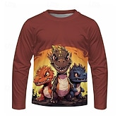 billiga Pojkens 3D-djur-Pojkar 3D Tecknat Dinosaurie T-shirt Långärmad Vår Höst Mode Grundläggande Barn 4-12 år Rund hals Utomhus Ledigt Dagligen Normal