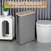 billige Lagring og oppbevaring-Oppbevaringsorganizer for toalettpapir med smal åpning – stor kapasitet rommer 18/24 ruller, oxfordstoff med bambusramme, slank plassbesparende oppbevaringshylle for toalett, kjøkken, soverom eller