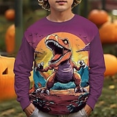 halpa Poikien Halloween-asut-Halloween Poikien 3D Piirretty Dinosaurus T-paita Pitkähihainen Kevät Syksy Muoti Perus Lapset 4-12 vuotta Tiukka pyöreä kaula-aukko ulko- Kausaliteetti Päivittäin Normaali