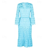 preiswerte Weiße Spitzenkleider-Damen Langes Kleid Maxikleid Spitzenkleid Freizeitkleid Sommerkleid Mode Modern Täglich Strand Wochenende Normale Passform Einfach Langarm V Ausschnitt Weiß Gelb Rosa Blau Sommer Frühling