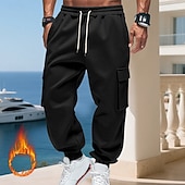 baratos Carga-Homens Calças Esportivas Calças de lã Corredor Calças de inverno Calça de moletom cargo Com Cordão Bolsos Cintura elástica Tecido Conforto Quente Esportes Diário Moda Casual Preto Branco
