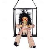 economico Halloween-Decorazione animata di Halloween, 1 pezzo di clown urlante attivato dal sensore di movimento in gabbia con occhi luminosi, spettrale oggetto di scena fantasma prigioniero per decorazioni da