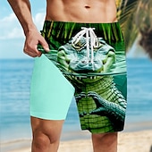 preiswerte Tiere &amp; Vögel-Herren Tiermotiv Krokodil Lustig Gefütterte Shorts 2 in 1 Badeshorts Badeshorts Mittlere Taille Hawaiianisch Ferien Seitentaschen Mit Kompressionsfutter Elastischer Kordelzug in der Taille Designer