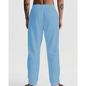 billiga Semester-Herr Linne Byxor Långbyxor Sommarbyxor Strandbyxor Snörning Ficka Elastisk midja Slät Komfort Andningsfunktion Semester Dagligen Helgdag Hawaiisk Boho 다크 카키 Svart