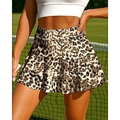 preiswerte Damenröcke &amp; Skorts-Damen Tiermotiv Leopard Tennisröcke Patchwork Tasche 2 in 1 UPF50+ UV-beständig Mehrlagig Volleyball Tennis Badminton Shorts Rock Kaffee Tennisbekleidung