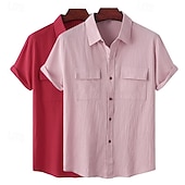 economico Classico-Per uomo Camicia Camicia di lino Camicia Estiva Abbigliamento da spiaggia Camicia con Bottoni Semplice Vacanza Casuale Bianco + Verde Verde + rosa Bianco + blu navy Rosa + blu navy Manica Corta Collo