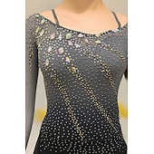 preiswerte Eiskunstlaufkleider-Eiskunstlaufkleid Damen Mädchen Eislaufen Kleid Schwarz Asymmetrischer Saum Netzstoff Hohe Elastizität Training Wettbewerb Eiskunstlaufkleidung Klassisch Kristall / Strass Langarm Eislaufen