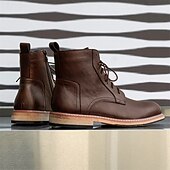 abordables Bottines-Bottines à lacets en similicuir marron pour homme, chaussures d&#039;extérieur décontractées classiques pour le travail et le quotidien