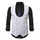 billige Herrevest-Herre Dress Vest Veste Bryllup Festkveldsklær Avslappet Aktiv Årgang Vår Høst Polyester Justerbare Stripet Dobbeltkneppet Tynn Hvit Vest