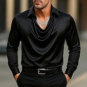 economico Camicie in raso da uomo-Per uomo Camicia Come la seta Camicia in raso Camicia casual Semplice Formale Matrimonio Argento Nero Oro Verde Manica Lunga Bavero Primavera &amp; Autunno Tutte le stagioni Abbigliamento Arricciato