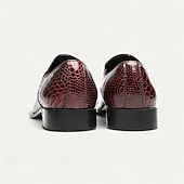 cheap Premium Leather Loafers-Men's Burgundy Crocodile Pattern Leather Dress Shoes, Luxury Pointed Toe Loafers with Floral Embroidery for Weddings, Parties and Formal Occasions