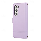 Недорогие Чехлы для Samsung-телефон Кейс для Назначение SSamsung Galaxy Z-образный сгиб 7 Z-сгиб 6 Z Fold 5 Z Fold 4 Кейс на заднюю панель Зеркальная поверхность с ремешком Откидная подножка Ретро ТПУ Кожа PU