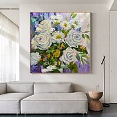 お買い得  花/植物画-ミントゥラ ハンドメイド テクスチャードフラワー 油絵 キャンバス 壁アート デコレーション モダン 抽象画 ロールド フレームレス 未延伸絵画