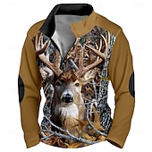 cheap Hunting Sweatshirts-Men's Elk Camo Sweatshirt Sports Color Block Long Sleeve High Neck Outdoor Hunting Black Brown Dark Gray Gray Zipper Quarter Zip Fall Winter Designer S M L XL XXL 3XL