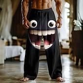 billiga Casual byxor med tryck för män-Herr 3D-seriefigur Le ansikte Långbyxor Säckiga byxor Casual byxor Medium Midja Rolig Utomhus Semester Hem Elastisk dragsko i midjan Linneliknande byxor med fickor Vår Höst 3D-tryck Svart 1 Svart 3