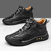 baratos Botas de cano curto-Tênis casual masculino de cano alto em couro sintético marrom com sola de borracha antiderrapante – calçado esportivo confortável com cadarço para caminhadas ao ar livre, viagens e uso diário