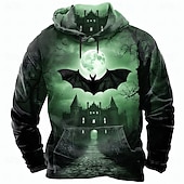 abordables Sweatshirts et Hoodies d&#039;Halloween-Halloween Homme Chauve souris Château Sweatshirt Punk Exagéré manche longue Col ras du cou Club Vêtements de rue Bleu Violet Cordon de serrage Automne Hiver Designer