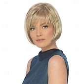 rövid szőke egyenes bob paróka, 10"-os hőálló szintetikus szálas paróka, mindennapi viselet &cosplay, natúr barna szín – könnyű &lélegző olcso régebbi paróka-rövid szőke egyenes bob paróka, 10"-os hőálló szintetikus szálas paróka, mindennapi viselet &cosplay, natúr barna szín – könnyű &lélegző