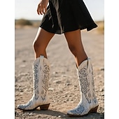 levne Cowboy &amp; Western Boots-dámské vintage westernové kovbojské boty zdobené drahokamy, vyšívaný kožený design pro svatby a zvláštní příležitosti
