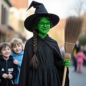 Χαμηλού Κόστους Περούκες χαρακτήρων ταινίας-Συνθετική περούκα κοστούμι Elphaba περούκες μασκαρά για ενήλικες γυναίκες ρόλοι κοστούμι Χάλογουιν