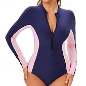 billige Utslett vakter-Dame Badedrakt Rash-guard UV Solbeskyttelse UPF50+ Langermet Badetøy Ta igjen glidelåsen Svømming Surfing Lapper Sommer Vår Høst