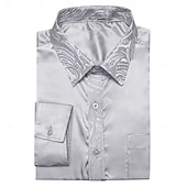 economico Camicie in raso da uomo-Per uomo Camicia Come la seta Camicia in raso Camicia casual Camicia con Bottoni Camicia da Ballo Semplice Matrimonio Affari Argento Manica Lunga Bavero Primavera &amp; Autunno Tutte le stagioni