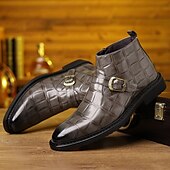 abordables Bottes de Costume-Bottines à boucle en similicuir marron pour homme, effet crocodile, idéales pour les événements formels et les tenues d&#039;automne élégantes.