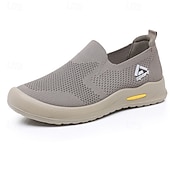 baratos Sapatos Casuais Slip-On-Tênis masculinos de malha cinza slip-on – calçados leves e respiráveis para caminhada, uso diário, viagens e atividades ao ar livre