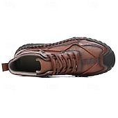 preiswerte Stiefeletten-Braune High-Top-Freizeitsneaker aus Leder für Herren mit Ziernähten und strapazierfähiger Gummisohle – modische Komfortschuhe für Outdoor und Stadt