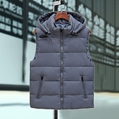 billiga Herrarnas puffer väst-Herr Pufferväst Väst Gilet Semester Dagligen Datum Mode Ledigt Höst vinter Ficka Polyester Håller värmen Bekväm Ensfärgat Dragkedja Huva Normal Svart Grå Väst